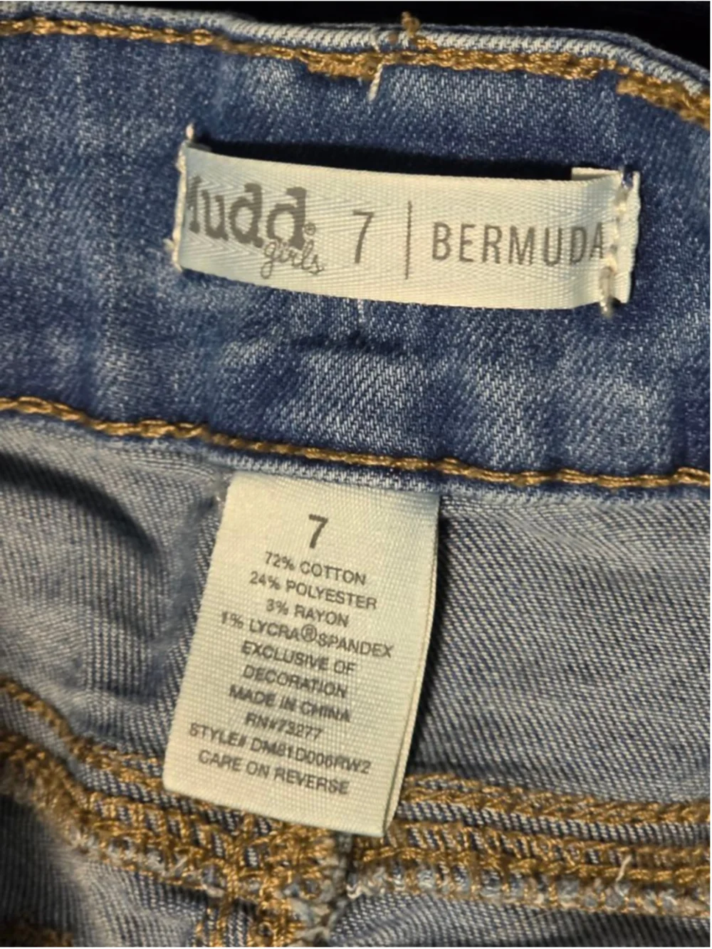 Girls Mudd Blue Denim Bermuda Shorts Size 7 Y2K